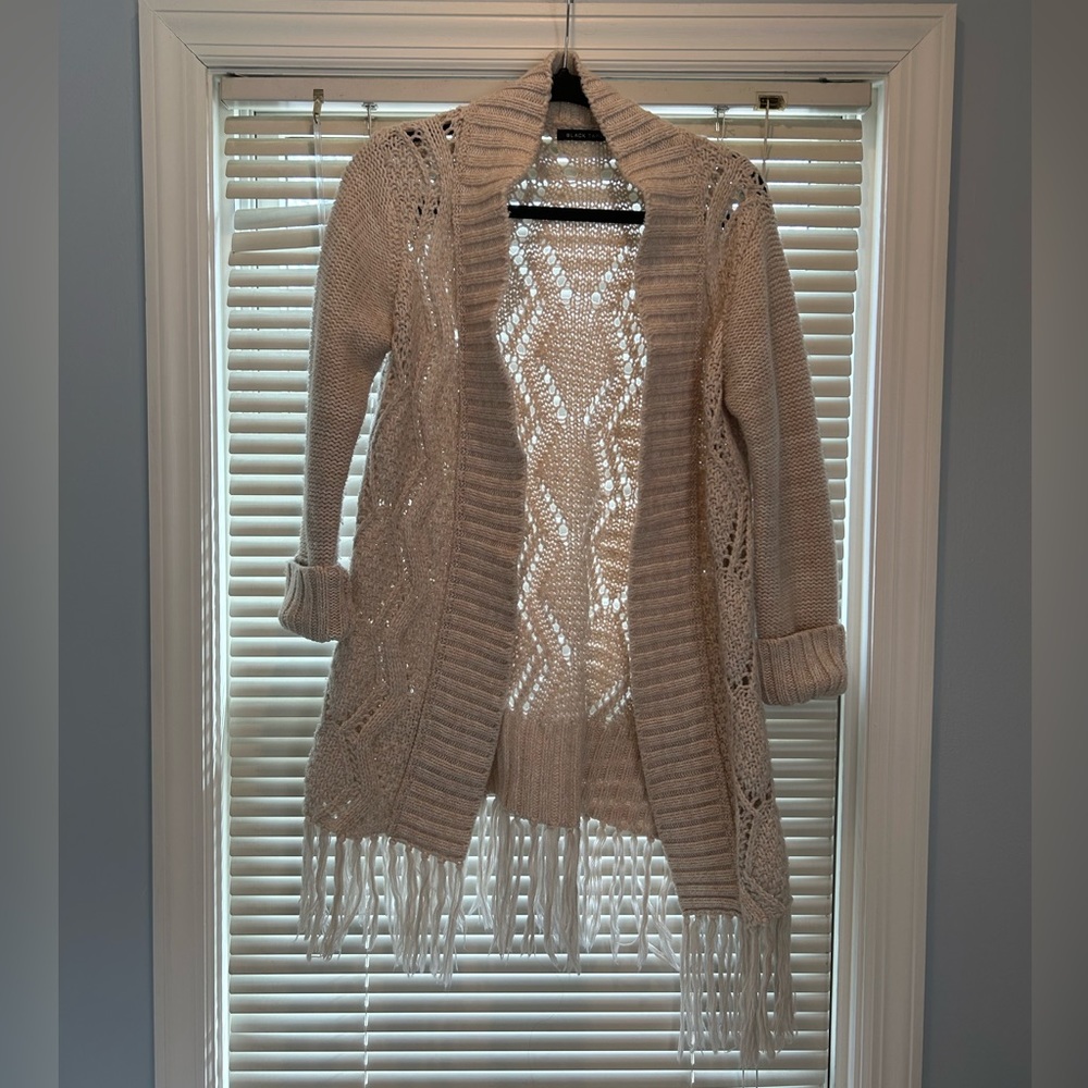 Cream Fringe Knit Cardigan